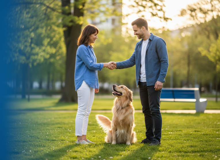 Pet owner introducing a dog to a pet sitter